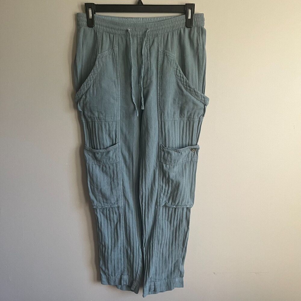 Free People Feelin' Good Utility Cargo Pull-On Pants Sea Spray Blue Linen XS